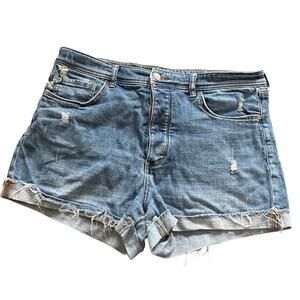 Pilcro The Signature High Rise Short Ripped Medium Wash Denim Blue Women's Sz 31